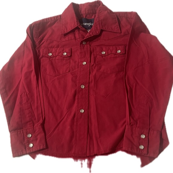 Red pearl snap cowboy shirt by Wrangler, a size youth small, great shape have 2 - Picture 1 of 5